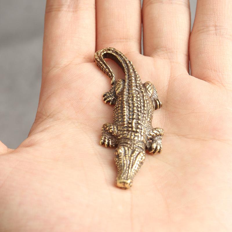 Creative Pure Brass Crocodile Scary Statue Animal Model Figurine Home Decor Decoration Accessories Halloween Decor Ornament