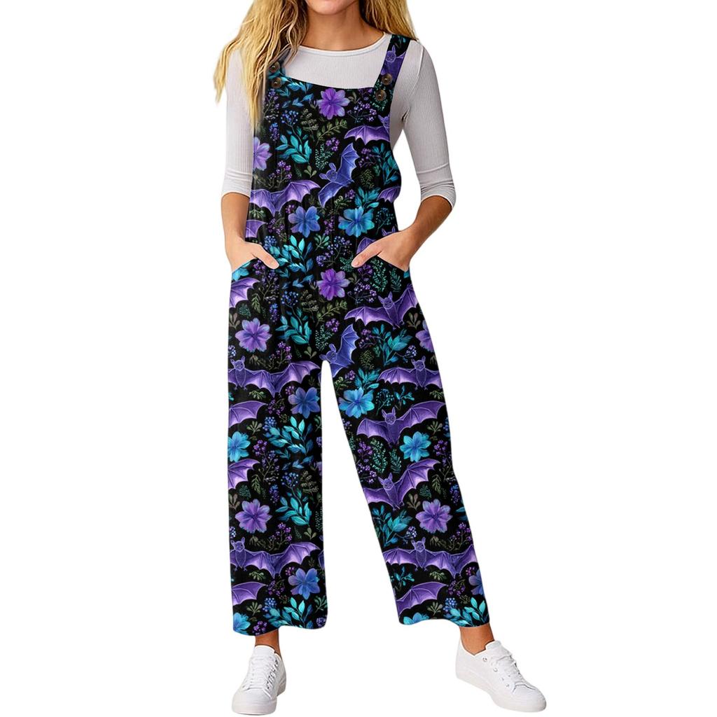 Women’s Loose Casual Sleeveless Jumpsuit Halloween Printed Jumpsuit Printed Jumpsuit