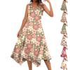 Women's Casual Fashion Round Neck Sleeveless Floral Print Irregular Hem Midi Dress