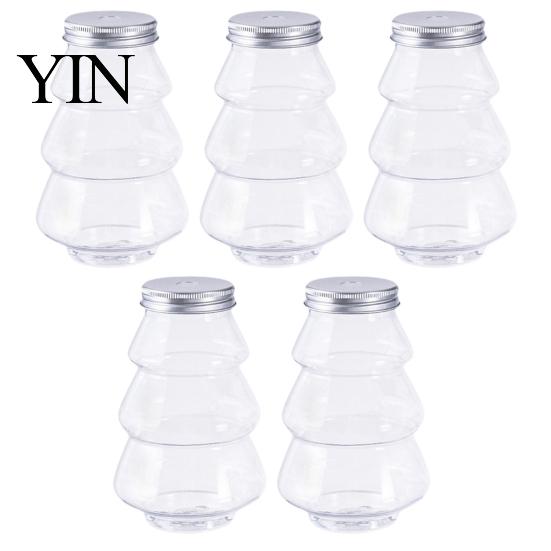 Empty Juice Bottles 5Pcs Christmas Tree Shaped Plastic Bottle, 500ml Food Grade Clear Packaging Container for Beverage Containers Cold Drink
