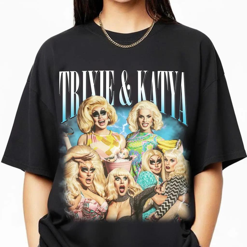 Женская футболка с принтом Trixie and Katya для весенне-летнего модного тренда, топ из чистого хлопка, нейтральная футболка с коротким рукавом