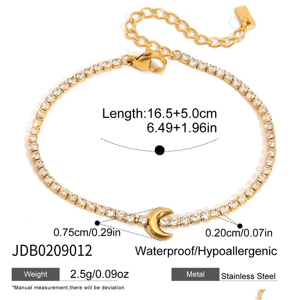 J&D Jewelry Браслет-шарм 'Небесное Солнце Луна Звезда' с покрытием из нержавеющей стали 18K Gold, с кристаллами, на цепочке O для женщин