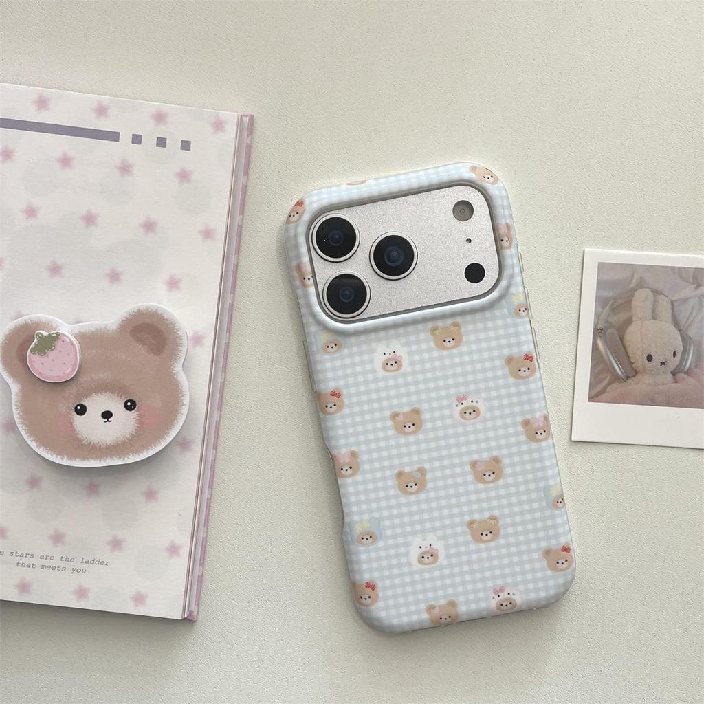 Клетчатый Мишка со Подставкой для iPhone 14/13 и Apple 17/16/15 PROMAX Противоударный Чехол
