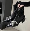 Fashion Fashion Belt Buckle Designer Pointed Toe Women Ankle Boots Fashion Thick Heel Slimming Short Booties Autumn Winter Female Shoes
