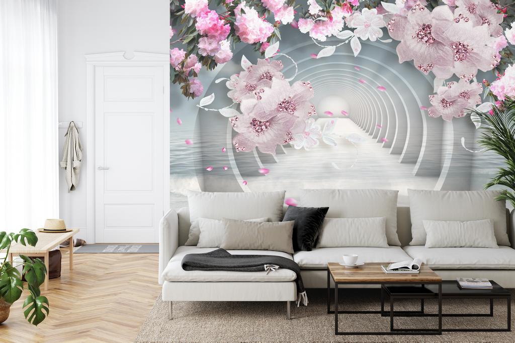 Photomural 3D Wallpaper Pink Jewelry Flowers Self-Adhesive Mural 315x210