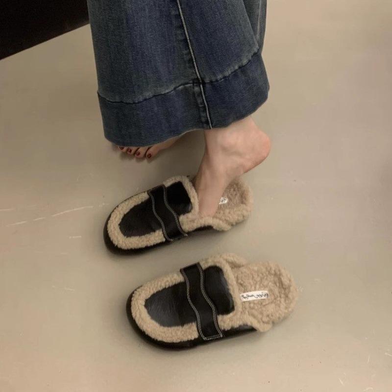 Модные зимние новые тапочки Baotou женские с круглой головкой и глубоким горлом, мягкая подошва, противоскользящая износостойкая плоская обувь