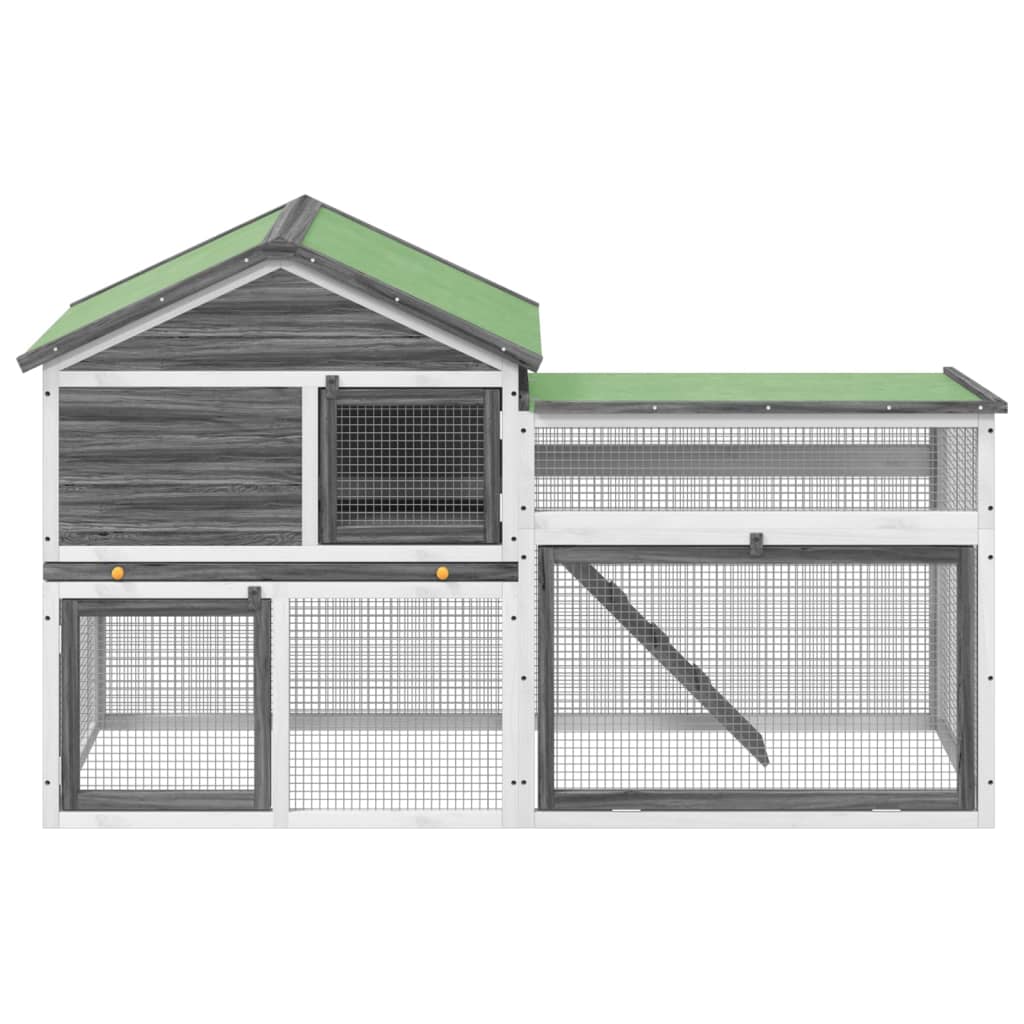 Rabbit Hutch Gray 185.5 x 60.5 x 109.5 cm Solid Pine Wood