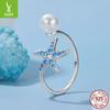 S925 Sterling Silver Starfish Bead Open Ring, Summer Small Fresh Design Ring Jewelry
