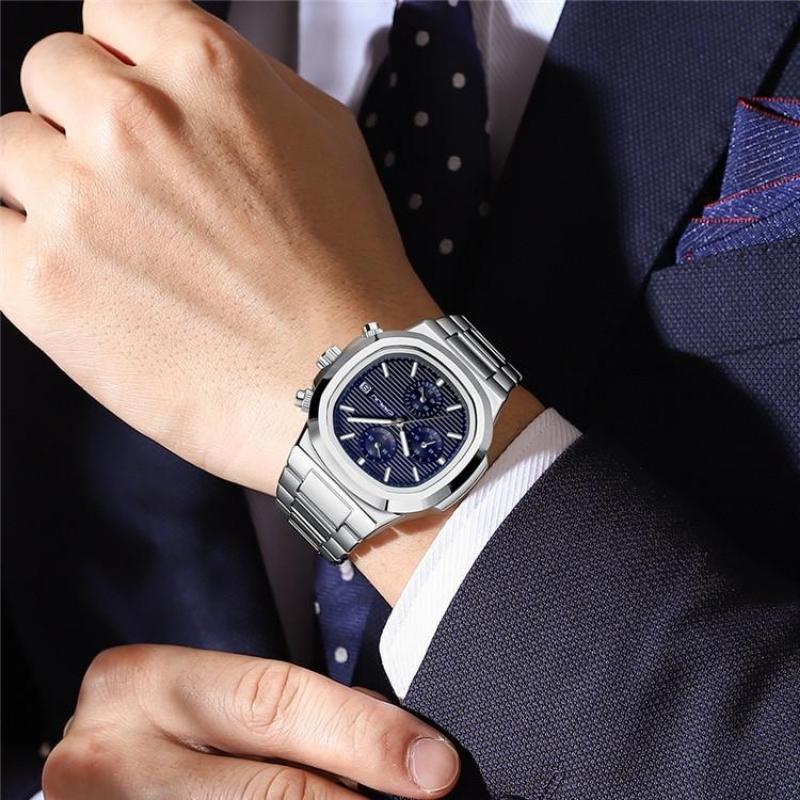 Luxury Man Watch Business Waterproof Male Clock Luminous Date Stainless Steel Square Quartz Men Watch reloj hombre