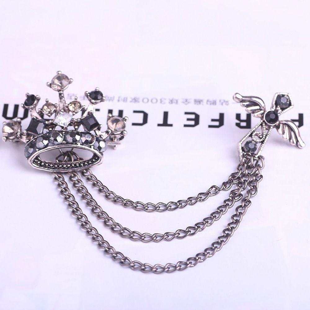 1Pcs Crown Chain Brooch Temperament Collar Jewelry For Women Dress Mens Shirt Suit Set