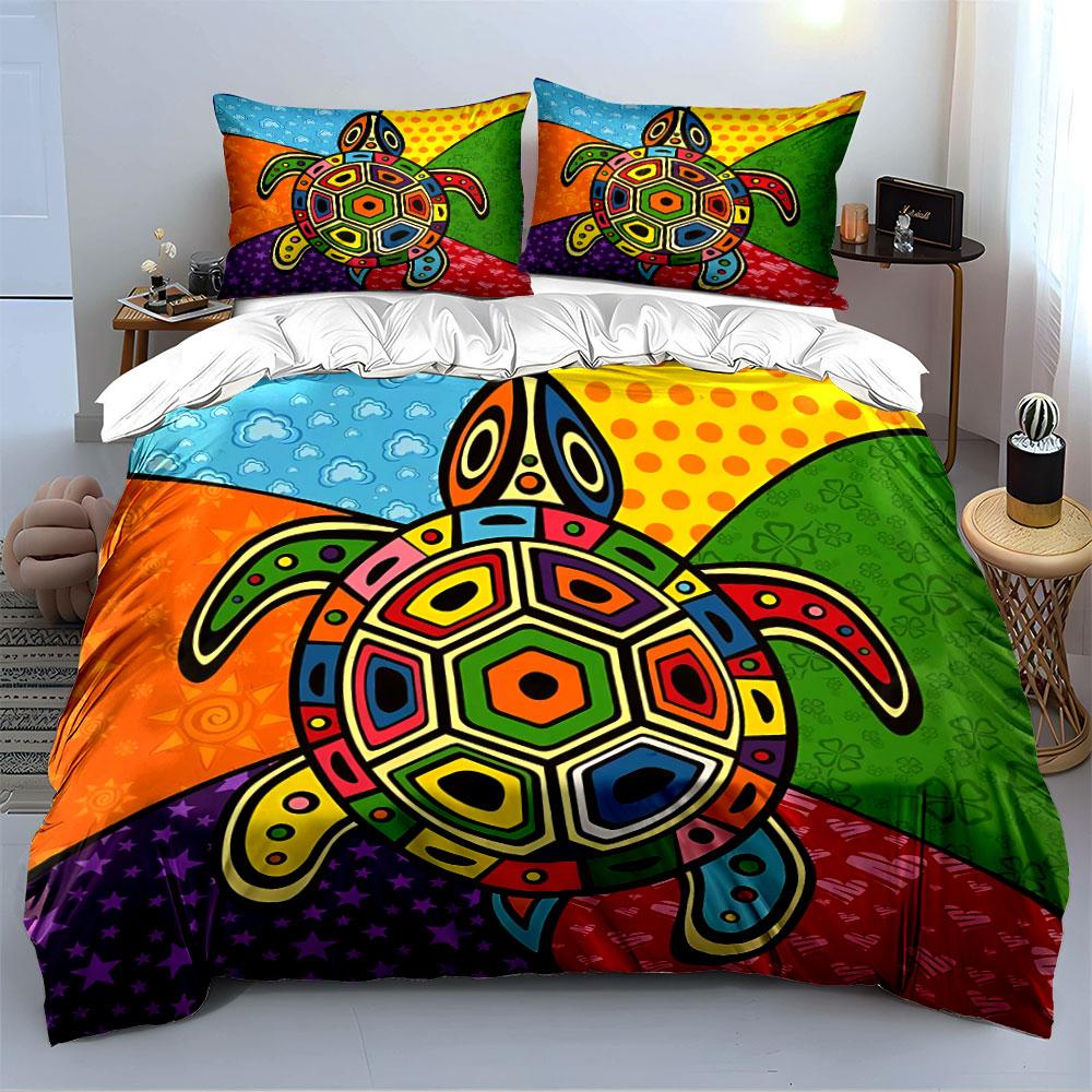 Colorful Geometric Turtle Print Bedding Duvet Cover Set Duvet Cover Pillowcases (1*Duvet Cover 2*Pillowcases, without duvet insert)