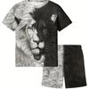Симпатичные комплекты футболок и шорт из полиэстера с 3D принтом льва для мальчиков и девочек от 4 до 14 лет