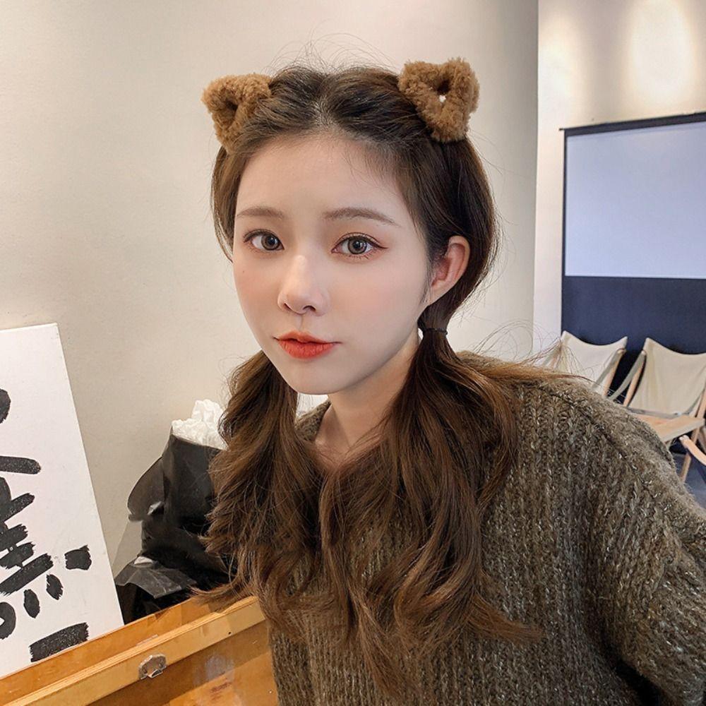Hollow Plush Cat Ear Hair Clip Lambhair Mini Cat Ear Hairgrip Sweet Small Bear Ear Hair Claw Daily