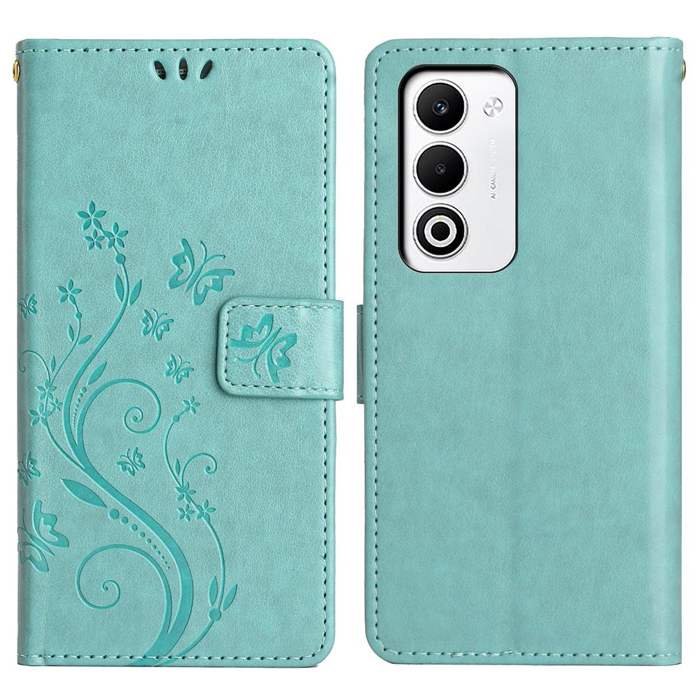 For Oppo A5 4G Leather Wallet Case Butterfly Flower Imprint Phone Cover with Strap