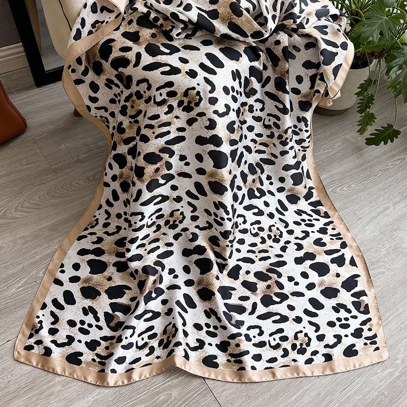 Summer Silk Scarf Female Imitation Silk Printing Long Scarf Lijing Forging Thin Shawl With Decorative Leopard Print Beach Towel