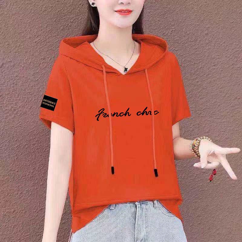 Женский повседневный топ с капюшоном и короткими рукавами из 100% хлопка в этническом стиле