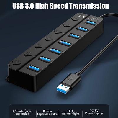 7 в 1 USB 3.0 ХАБ 4 порта Высокоскоростной 5 Гбит/с Мультиразветвитель Переключатель Вкл/Выкл Адаптер питания Для MacBook Pro Air Ноутбуков Аксессуары для ПК
