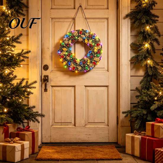Sparkling Pearl Rhinestone Art Christmas Diamond Painting Wreath Kit with LED String Lights, Snowman Shiny Acrylic Craft for Adults, DIY Hanging