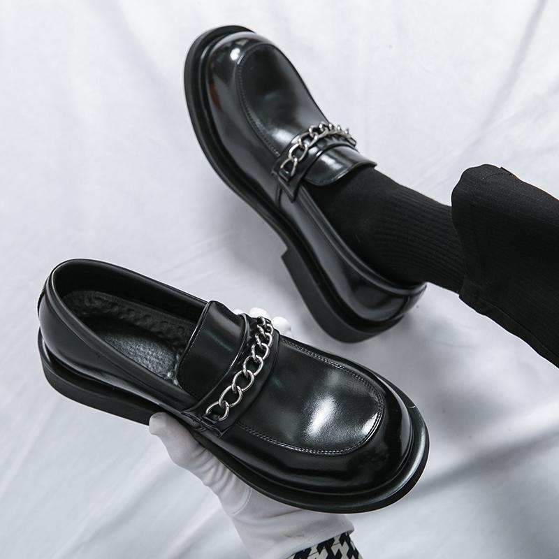 Men Loafers Punk Thick Sole Platform Height Increase Black Dress Prom Blazers Retro Tuxedo Party Shoes Large Size