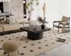 78cm Square Coffee Table for Living Room, Modern Wood Veneer Top with Parquet Pattern & Cylindrical Base, Thickened Tabletop, Easy Assembly, Black