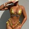Женские купальники Золотой халтер шейный вырез на шнуровке Раздельный купальник бикини Пляжная одежда Купальные костюмы