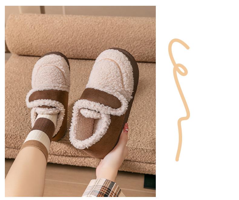 Женские зимние тапочки из хлопка на липучках в корейском стиле: Нескользящий, теплый, плюшевый ретро-меховой дизайн