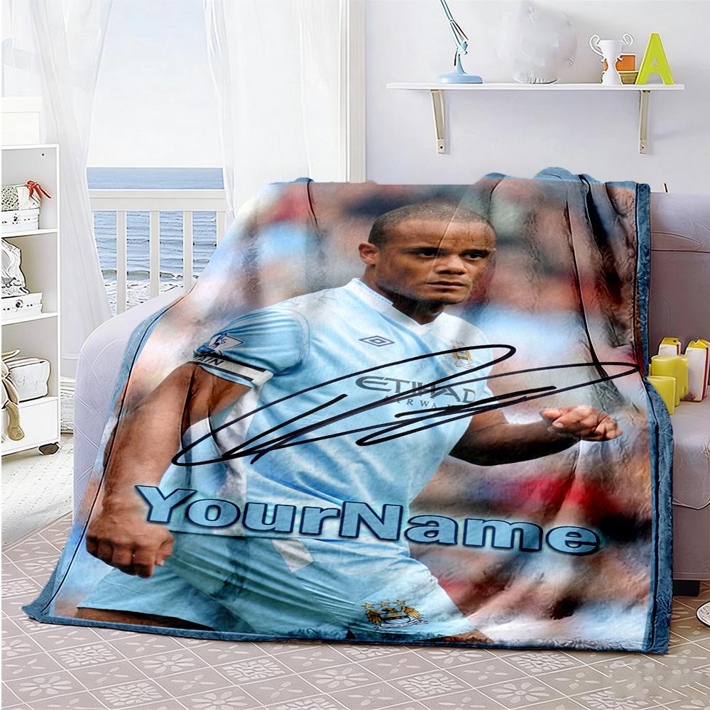 Manchester City Customize Text Blanket Cozy Customizable Blanket Ultra-Soft Great for Office Chair Living Room Home Decor Bedding