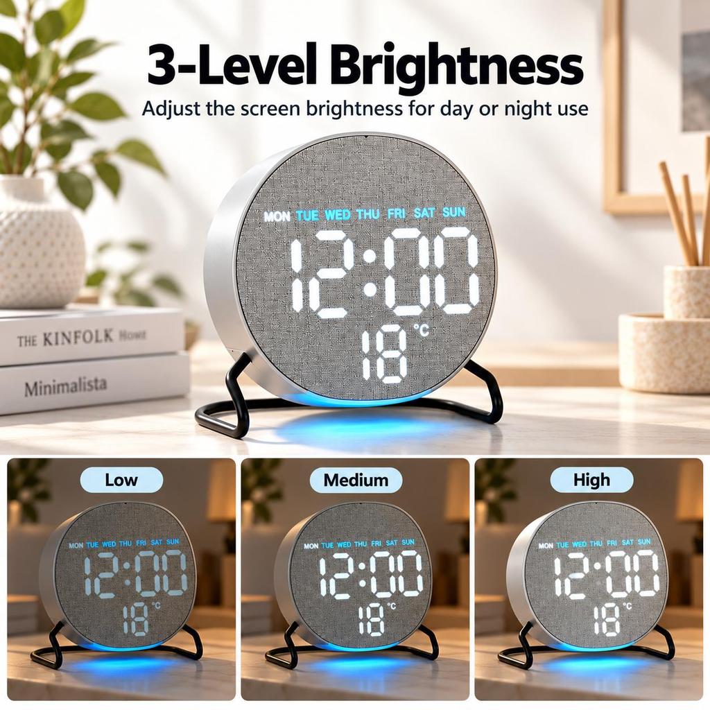 LED Digital Alarm Clock with Temperature Display, Dual Alarm Desk Clock