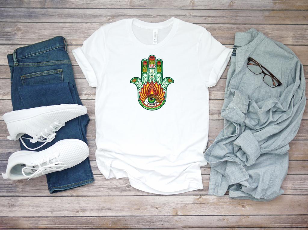 Indian Hamsa Hand of Fatima Style Short Sleeve White Men T-shirt C029