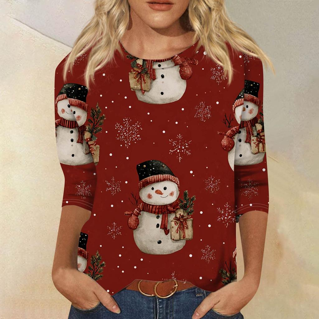 Женская модная повседневная футболка с рукавом три четверти, принтом на Хэллоуин и круглым вырезом