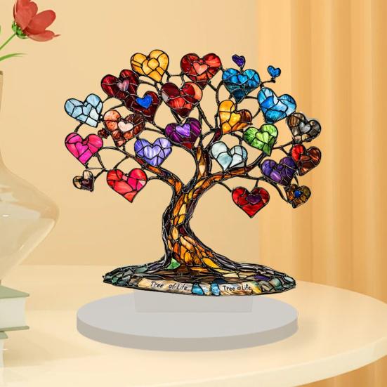 Heart Tree Ornament Desktop 2D Flat Acrylic Decoration Multi-Color Love Hearts Tree