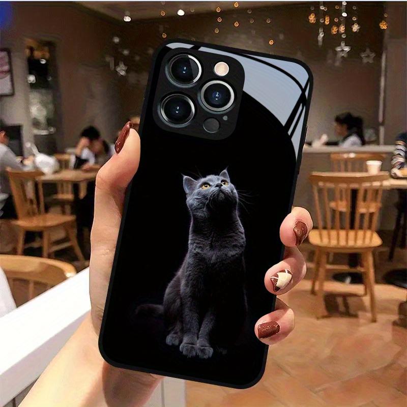 Серый Кот Смотрящий Узор Закаленное Стекло Бизнес Дизайн для iPhone 17 16 16ProMax 15 14 13 12ProMax 11 11Pro Защита от падений