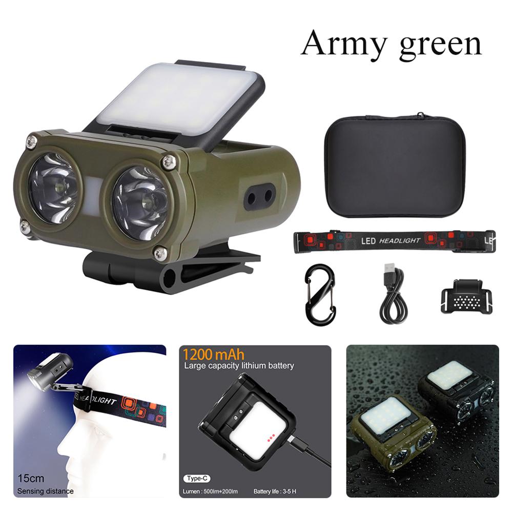 LED Induction Headlamp Mini Cap Clip Light 1200Mah Built-in Battery USB Rechargeable Head Flashlight for Camping Fishing