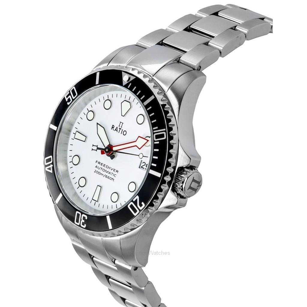 RATIO FreeDiver Автоматические мужские часы из нержавеющей стали с сапфировым стеклом и белым циферблатом RTF047 200M