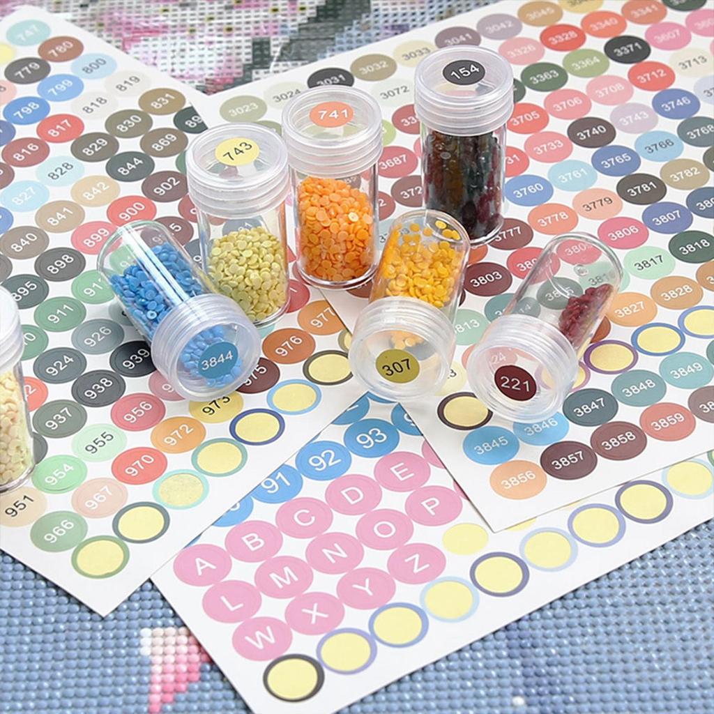 DMC Jars Stickers Diamond Painting Accessories Tools Round Diamond Painting Labels Multi-Colors for Diamond Painting Storage Box