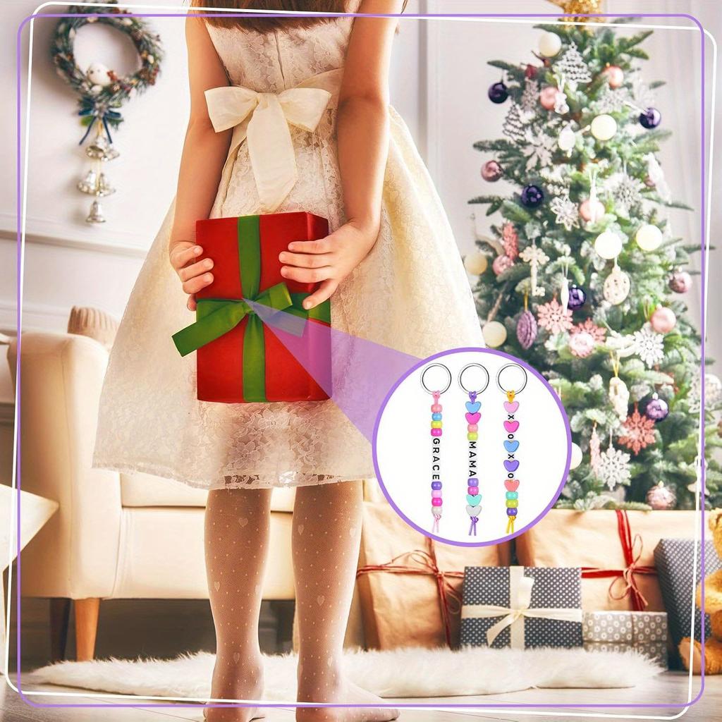 Набор для изготовления брелоков своими руками (566 шт.) - Регулируемые бусины в форме букв и сердечек - Прозрачные материалы для изготовления бусин для вечеринки по случаю дня рождения, маленькие подарки-брелоки