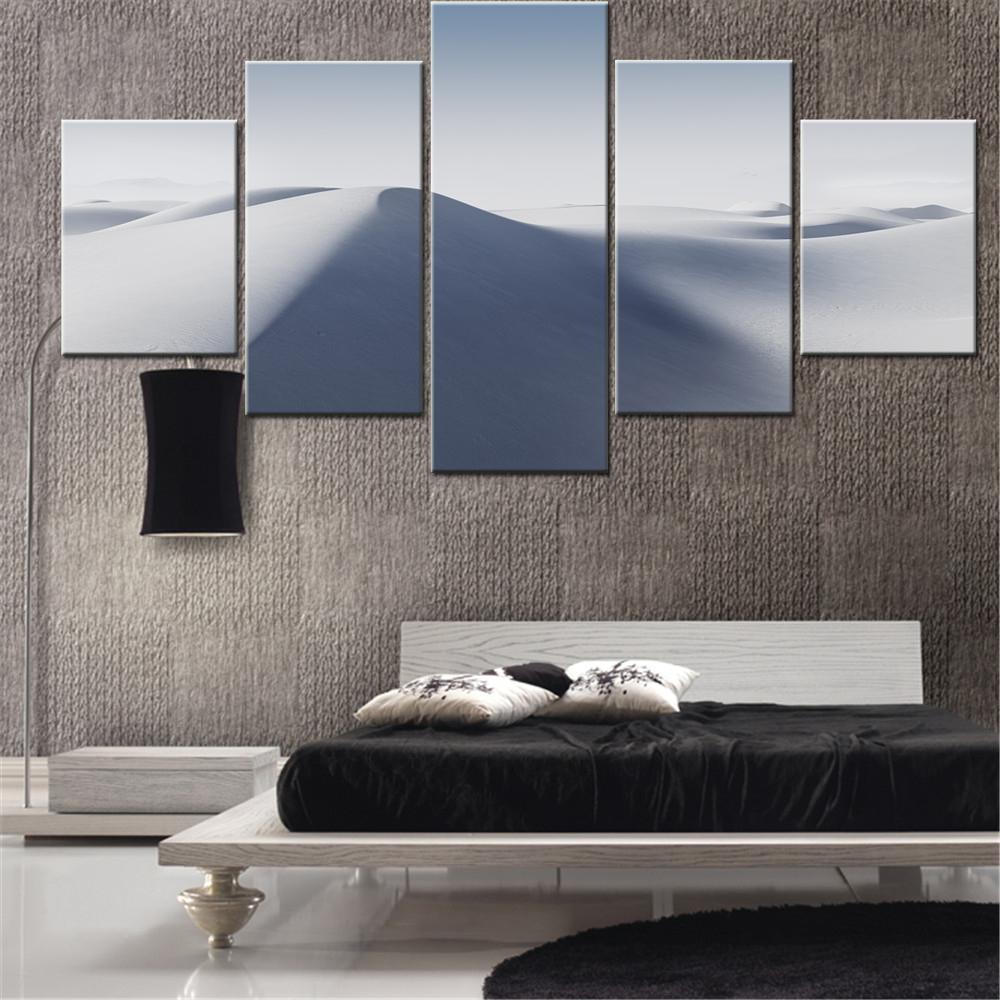 5 Pieces Wall Arts Canvas Landscape Poster Paitning Nature Sand Dunes White aesthetic Wallpaper Home Decor Living Room Mural Art