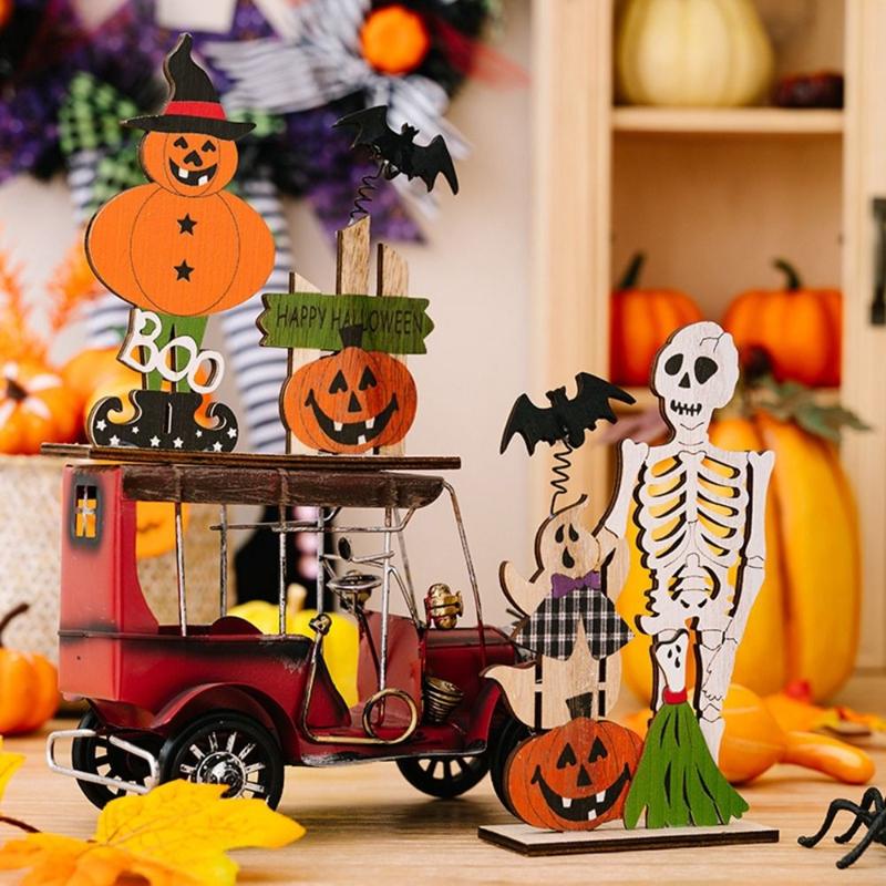 Intriguing Human Skeleton Pumpkin Man Unique Desktop Decorations for Halloween Parties Atmospheric Props Creative DIY Holiday