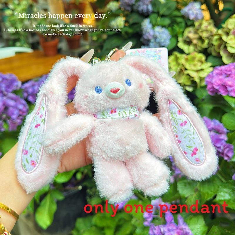 Rabbit Fluffy Plush Pendant Keychain With Flower Design For Accessories Backpack