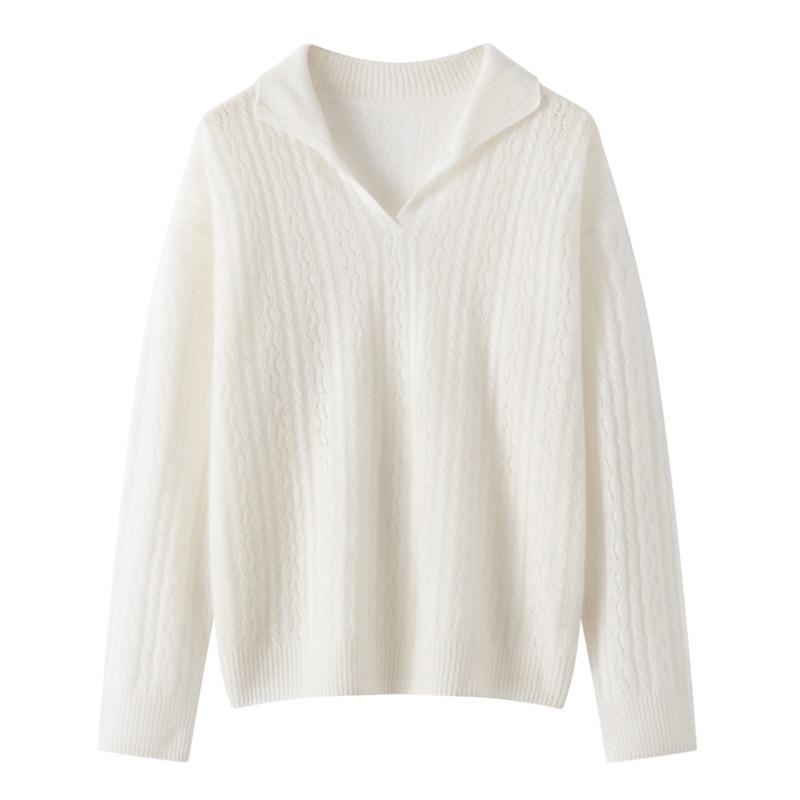 100 Pure Cashmere Sweater Lapel Knitted Bottoming Shirt Pullover Twist Sweater Thin Versatile Cashmere Sweater Women