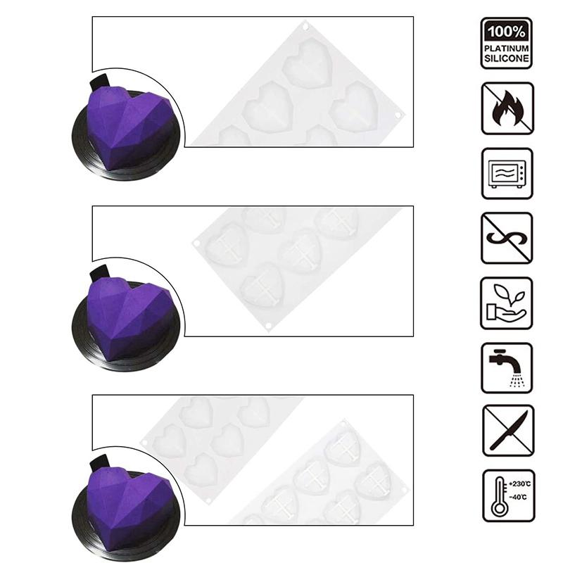 3D Mousse Cake Baking Mold Heart Cheesecake Dessert Diamond Monoporcji Silicone Mould Candle Soap Making Supplies Pastry Tools