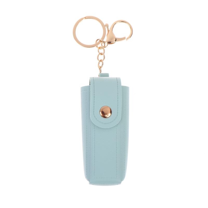 Solid Color Pu Leather Portable Mini Lipstick Pouch Keychain Mirror Pendant Keyring Fashion Storage Bag Women Makeup Accessories