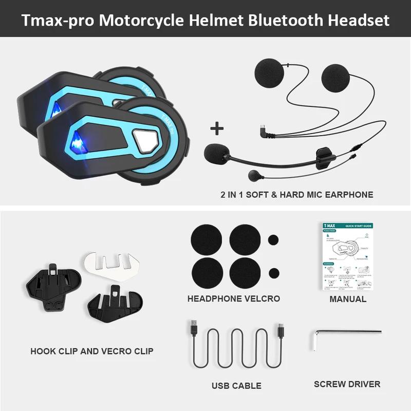 T Max Pro Мотоциклетный интерком Bluetooth шлем гарнитура 6 Riders BT 5.0 1200M FM Motor Interphone Коммуникатор наушники