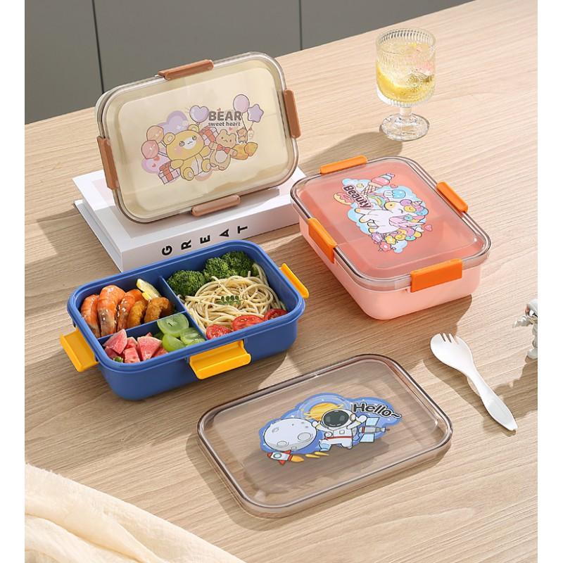 3-Compartment Plastic Lunch Box Students Office Workers Microwave Safe BPA Food Container 1L