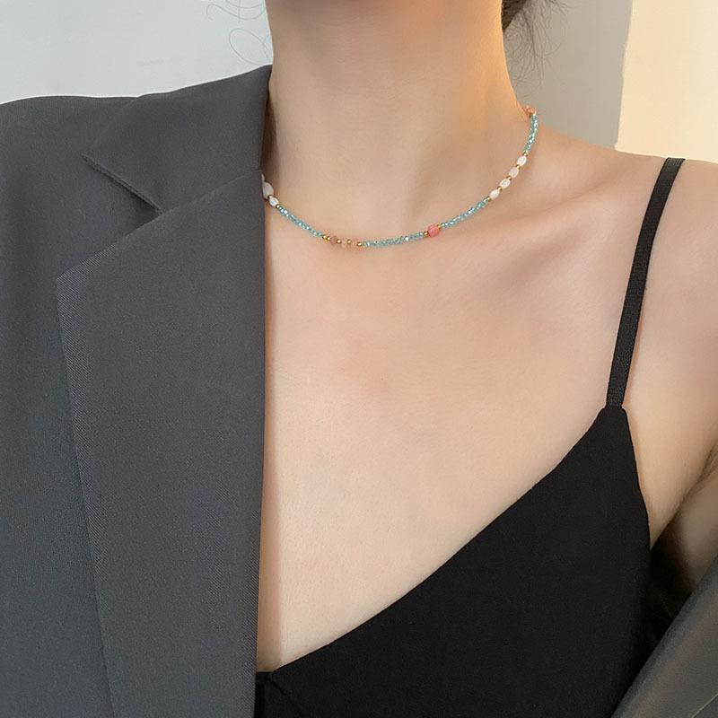 Ожерелье из титановой стали с натуральным камнем, кристаллами и бусинами, нишевый дизайн, легкая роскошь, темперамент, универсальное, изысканное, модные аксессуары с высоким чувством стиля