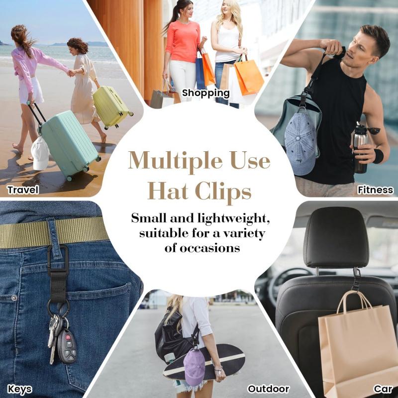 Stylish Hat Clip for Backpack Luggage Bag, Double‑Lock Secure Holder for Baseball Cap Ponytail Sun Hat Travel Use