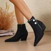 Осенние Новые Одиночные Ботинки Женские Остроносые Цветные Блочные Каблуки Ботильоны с Боковой Молнией Противоскользящие Износостойкие