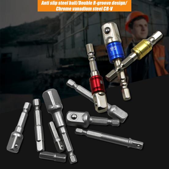 3/8Pcs Socket Adapter Rod Hex Shank To Square Head 1/4 3/8 1/2-Inch Air Screwdriver Socket Connector Rod Impact Driver Extension Bar