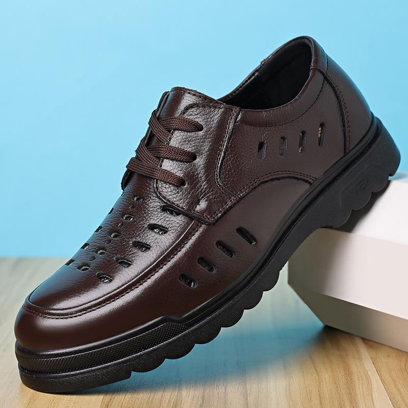 Cowhide Men Shoes Men Business Casual Leather Shoes Men Fashion Breathable Shoes British Casual Lace Up Single Leather Shoes