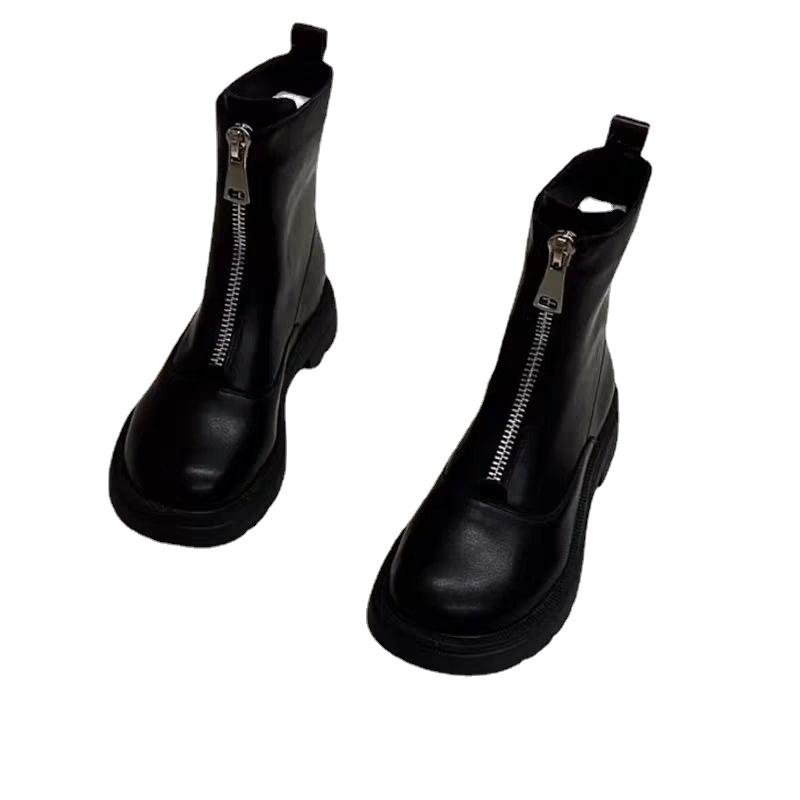 Брендовая женская обувь 2024 года, новые женские ботинки на платформе с круглым носком, зимняя мода, панк-молния, мотоциклетные ботинки, женские, Zapatos De Mujer
